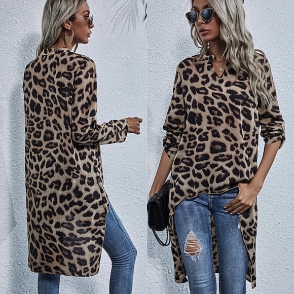 Tops - Boho high low tunic top leopard print boho shirt